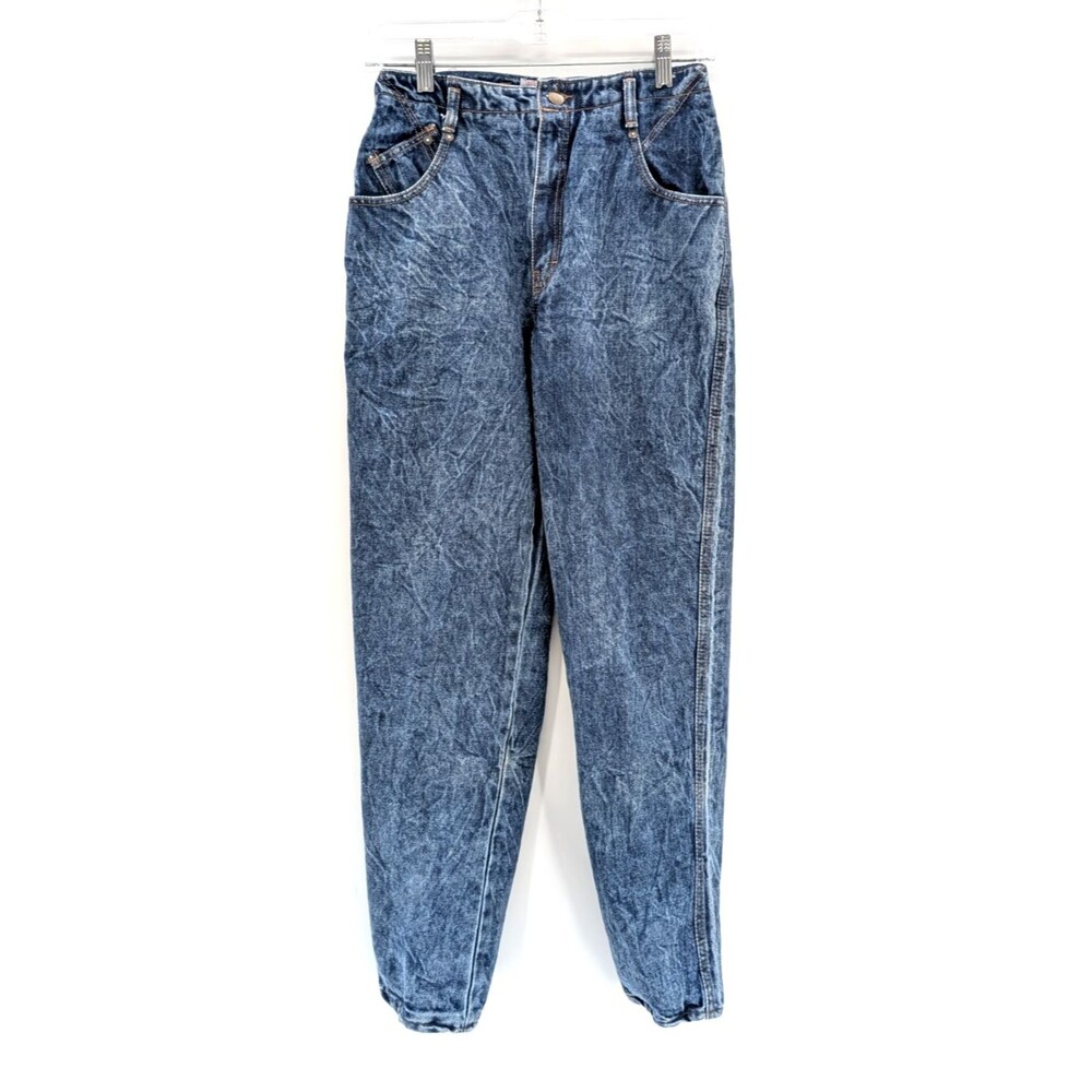 Weathered Blues Vintage Acid Wash Denim High Rise 80s Mom Jeans Size 7-8 26"x29"